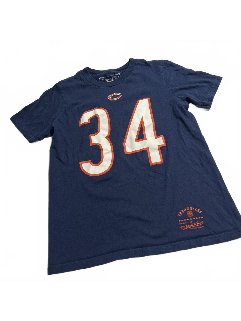 Chicago Bears #34 Walter Payton Mitchell & Ness Youth T-shirt Medium Navy Blue
